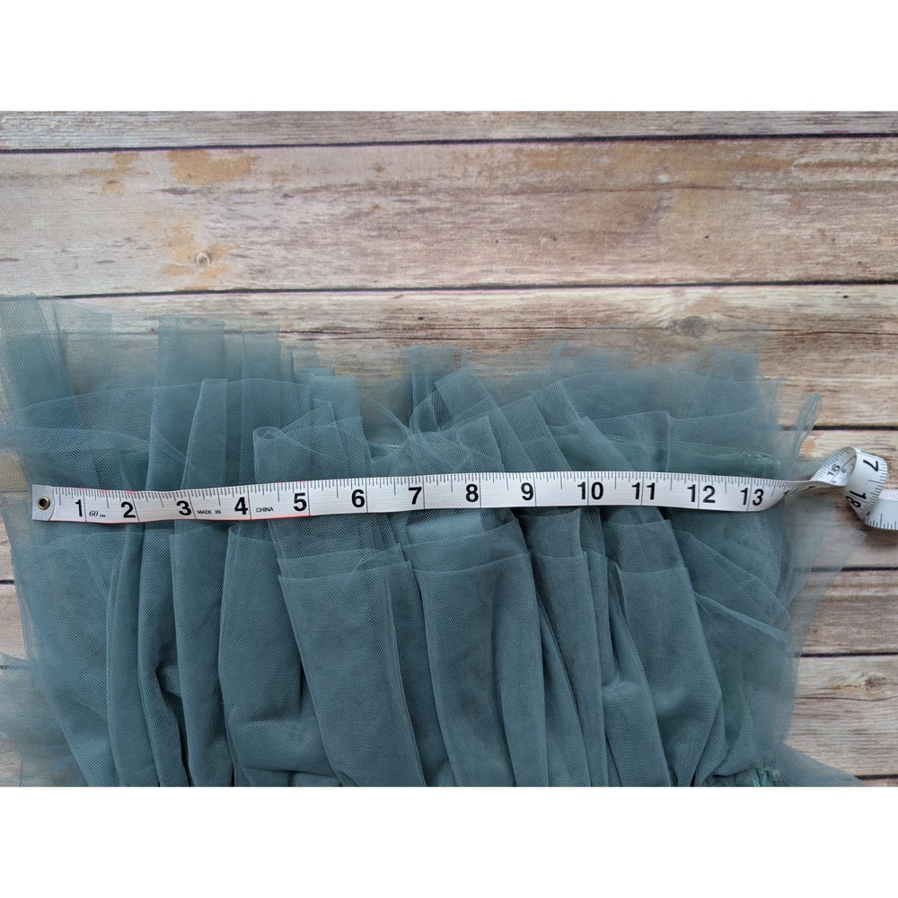 MABLE Strapless Fairycore Tulle Mini Dress Women S Sage Green Tiered Ruffle - Picture 5 of 7